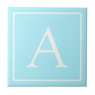 Einfaches Himmelblau-Monogramm Fliese