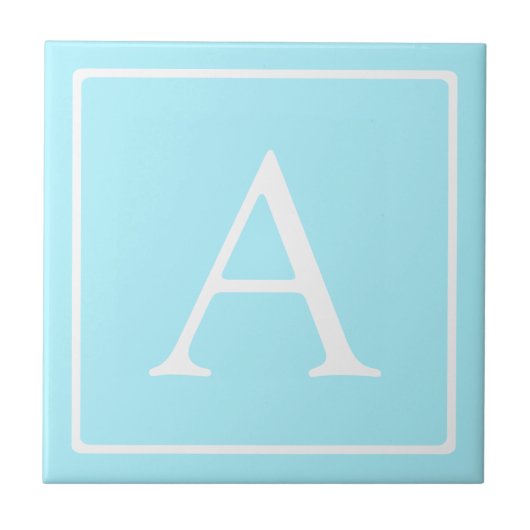 Einfaches Himmelblau-Monogramm Fliese (Vorderseite)