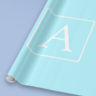 Einfaches Himmelblau-Monogramm Geschenkpapier