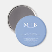 Einfaches Himmelblau-Monogramm-Hochzeit-Save-the-D Magnet (Vorderseite/Rückseite)