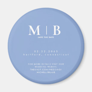 Einfaches Himmelblau-Monogramm-Hochzeit-Save-the-D Magnet