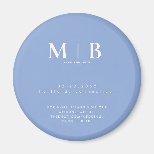 Einfaches Himmelblau-Monogramm-Hochzeit-Save-the-D Magnet (Vorne)