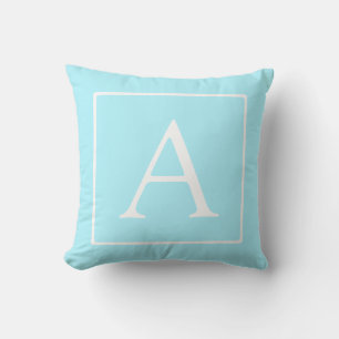 Einfaches Himmelblau-Monogramm Kissen
