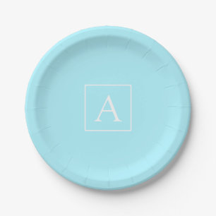 Einfaches Himmelblau-Monogramm Pappteller