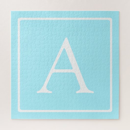 Einfaches Himmelblau-Monogramm Puzzle (Vertikal)