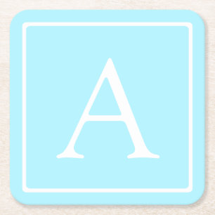 Einfaches Himmelblau-Monogramm Rechteckiger Pappuntersetzer