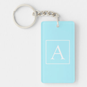 Einfaches Himmelblau Monogramm Schlüsselanhänger