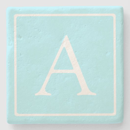 Einfaches Himmelblau-Monogramm Steinuntersetzer (Vorderseite)