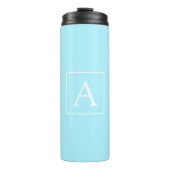 Einfaches Himmelblau-Monogramm Thermosbecher (Vorderseite)