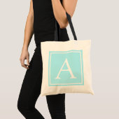 Einfaches Himmelblau-Monogramm Tragetasche (Vorderseite (Produkt))