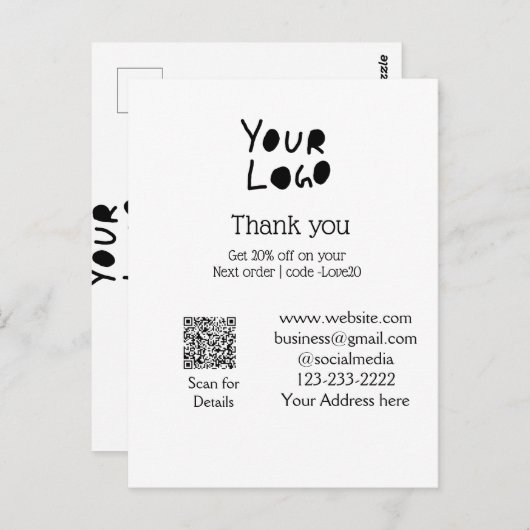 einfaches Hinzufügen von Logo/Design hier Text Q R Postkarte (Vorne/Hinten)