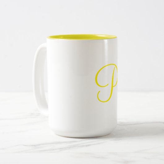 einfaches Hinzufügen von Text-Monogramm-Foto Zweifarbige Tasse (Vorderseite Links)