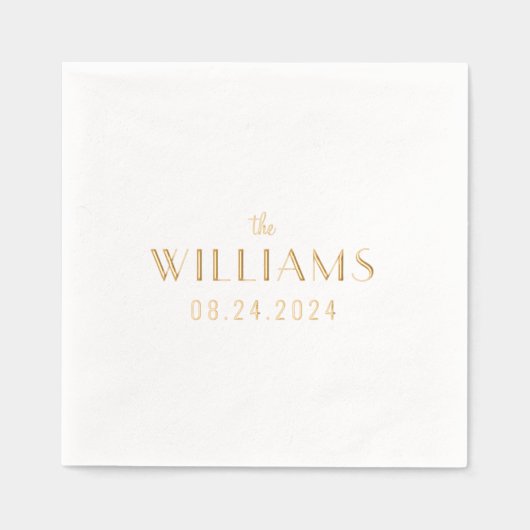 Einfaches Hochzeitdatum und Name Servietten Mit Folie (Vorderseite)