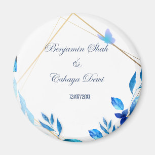 einfaches Hochzeitscostar mit blauen Blüten Magnet
