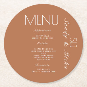 Einfaches Hochzeitsdinner-Menü Terracotta Runder Pappuntersetzer