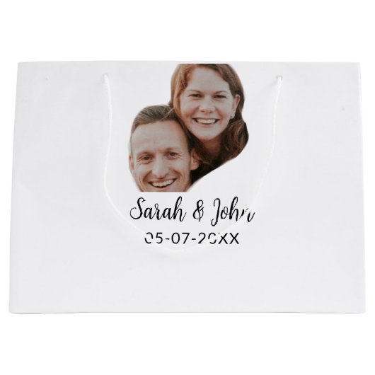 Einfaches Hochzeitsfoto mit Namen und Datum für Pa Große Geschenktüte (Vorderseite)