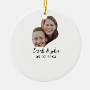 Einfaches Hochzeitsfoto mit Namen und Datum für Pa Keramik Ornament