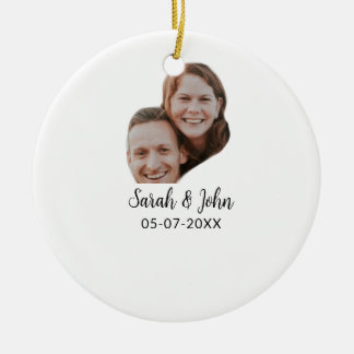 Einfaches Hochzeitsfoto mit Namen und Datum für Pa Keramik Ornament