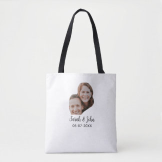Einfaches Hochzeitsfoto mit Namen und Datum für Pa Tasche