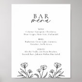 Einfaches Hochzeitsmenü der Black Floral Bar Poster (Vorne)