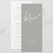 Einfaches Hochzeitsmenü des modernen grauen Menükarte (Vorne/Hinten)