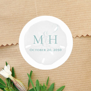 Einfaches Hochzeitsmonogramm Minimalist Beach Runder Aufkleber