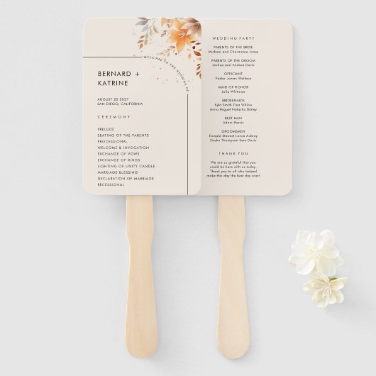 Einfaches Hochzeitsprogramm Fächer (Vorne und Hinten)