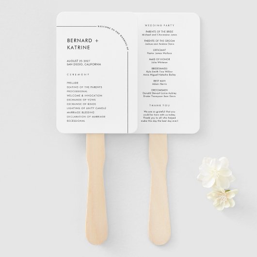 Einfaches Hochzeitsprogramm Fächer (Vorne und Hinten)