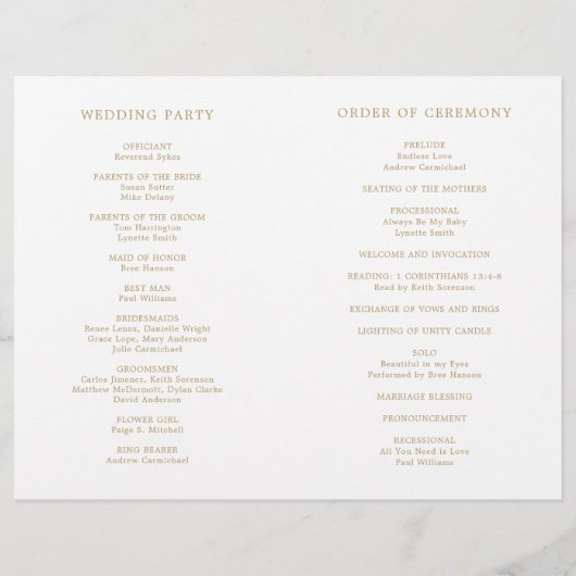 Einfaches Hochzeitsprogramm für antikes Gold Monog (Rückseite)