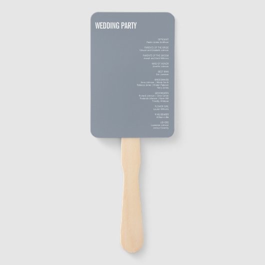 Einfaches Hochzeitsprogramm für BlauTypografie der Fächer (Rückseite)