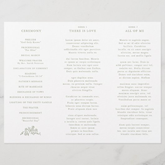 Einfaches Hochzeitsprogramm für Blumenblätter Gree (Rückseite)