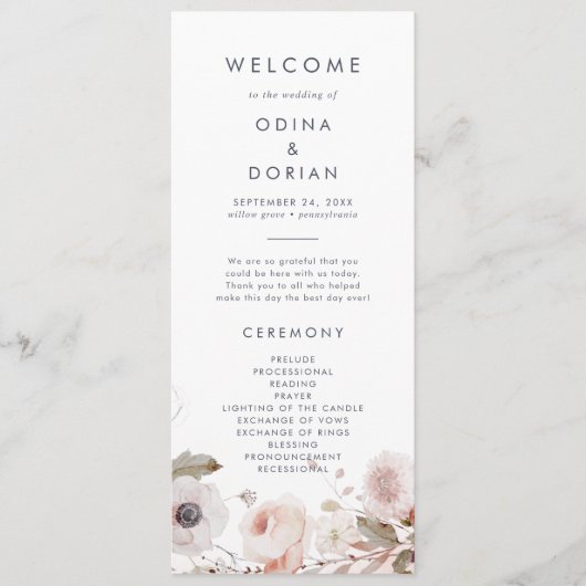 Einfaches Hochzeitsprogramm für Flora Programm (Vorderseite)