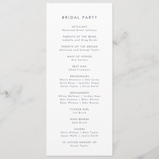 Einfaches Hochzeitsprogramm für Flora Programm (Rückseite)