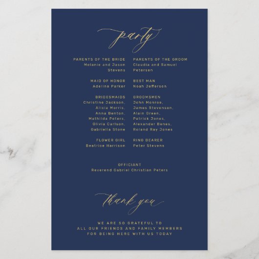 Einfaches Hochzeitsprogramm für Goldmedaillen (Hinten)