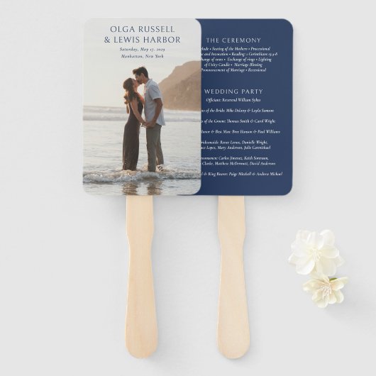 Einfaches Hochzeitsprogramm für Marine und Creme Fächer (Vorne und Hinten)