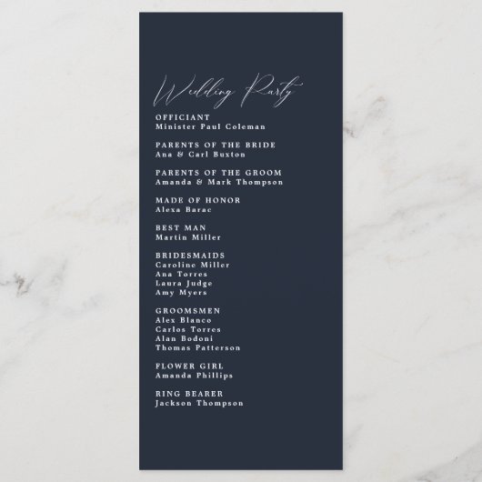 Einfaches Hochzeitsprogramm für Minimalistische Du Programm (Rückseite)