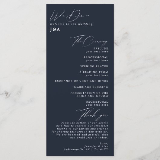 Einfaches Hochzeitsprogramm für Minimalistische Du Programm (Vorderseite)