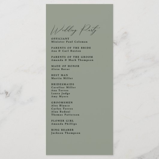 Einfaches Hochzeitsprogramm für Minimalistische Gr Programm (Rückseite)