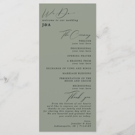 Einfaches Hochzeitsprogramm für Minimalistische Gr Programm (Vorderseite)
