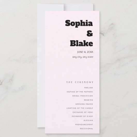 Einfaches Hochzeitsprogramm für Minimalistische La (Vorderseite)