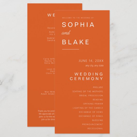 Einfaches Hochzeitsprogramm für Minimalistisches F (Vorne/Hinten)