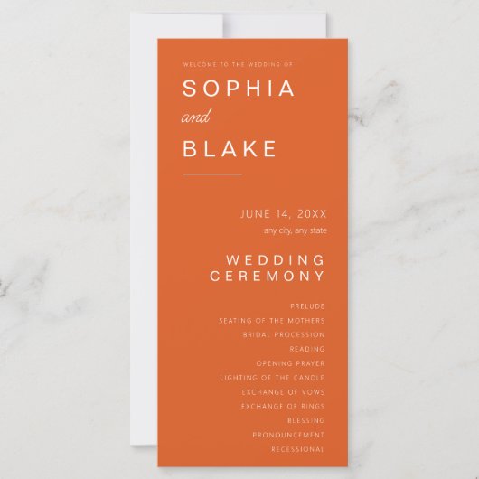 Einfaches Hochzeitsprogramm für Minimalistisches F (Vorderseite)