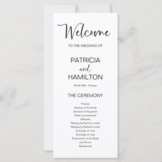 Einfaches Hochzeitsprogramm für moderne Kalligrafi (Vorderseite)
