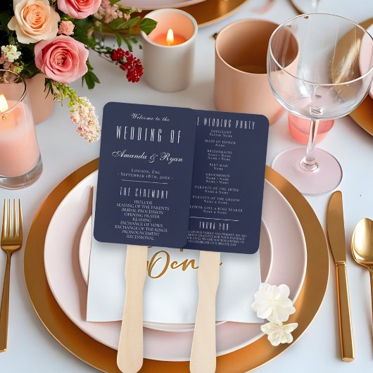 Einfaches Hochzeitsprogramm für moderne Navy Blue Fächer