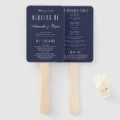 Einfaches Hochzeitsprogramm für moderne Navy Blue Fächer (Vorne und Hinten)