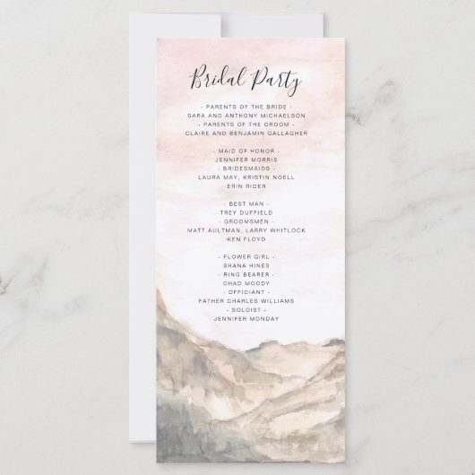 Einfaches Hochzeitsprogramm für moderne Wasserfarb (Rückseite)