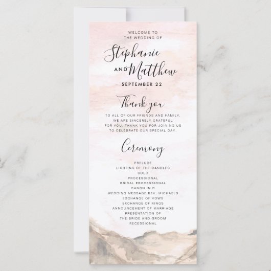 Einfaches Hochzeitsprogramm für moderne Wasserfarb (Vorderseite)