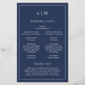Einfaches Hochzeitsprogramm für Navy Blue Monogram (Rückseite)
