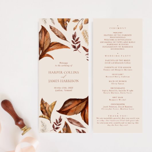 Einfaches Hochzeitsprogramm für Rustikale Terracot