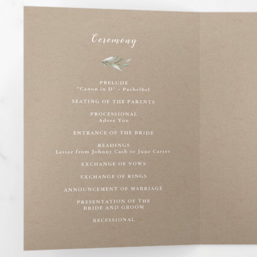 Einfaches Hochzeitsprogramm für rustikale Vegetati Dreifach-gefaltete Programmkarte (Innen Erste Seite)